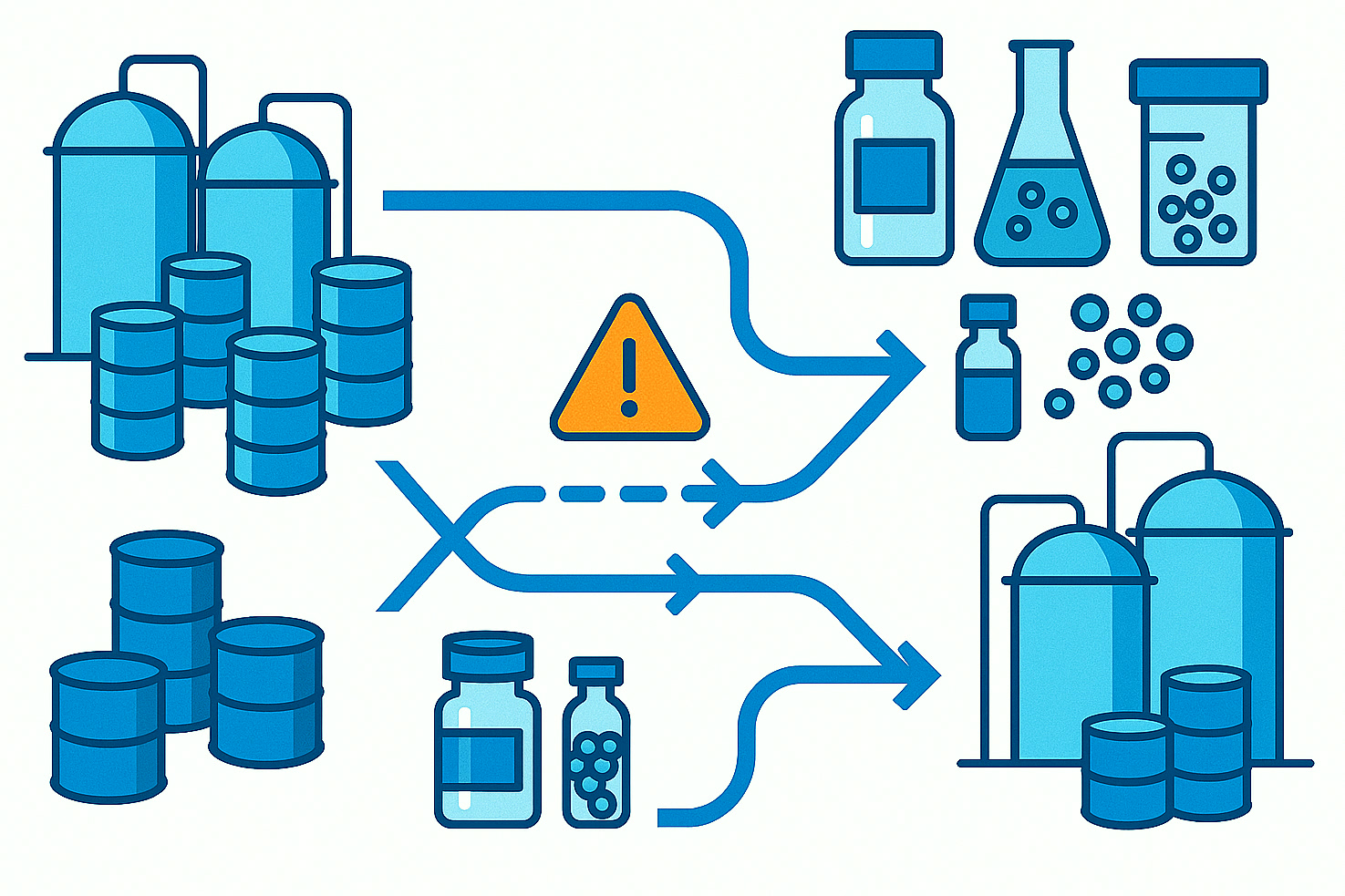 Illustrazione di elementi ridondanti di produzione, stoccaggio e logistica a sostegno della stabilità dell'approvvigionamento industriale